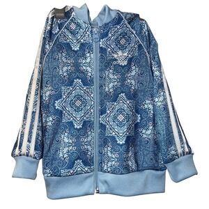 Adidas Track Jacket Blue Paisley Print Full Zip White Stripe Toddler 12-18 M
